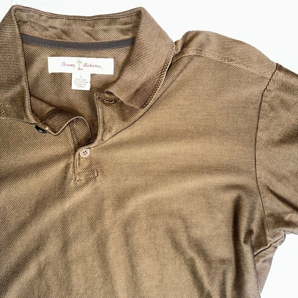 Tommy Bahama Brown Polo Shirt Men small Silk Blend Short Sleeve Y2K